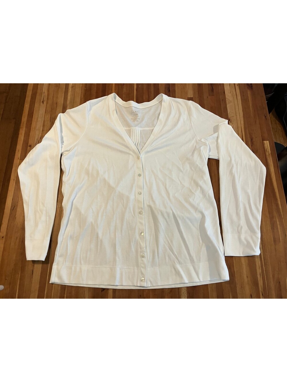 LL Bean Womens L Regular White Supima Cotton Knit Cardigan Button Front